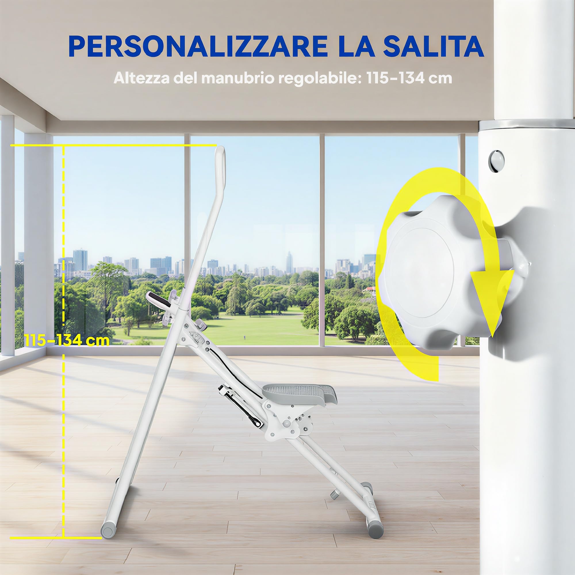 SPORTNOW Stair Stepper Verticale, Stepper Fitness Casa Compatto e Pieghevole, Vertical Climber con Manubri Regolabili a 3 Livelli, Display LCD, Allenamento Cardio Addominali Glutei Gambe Palestra