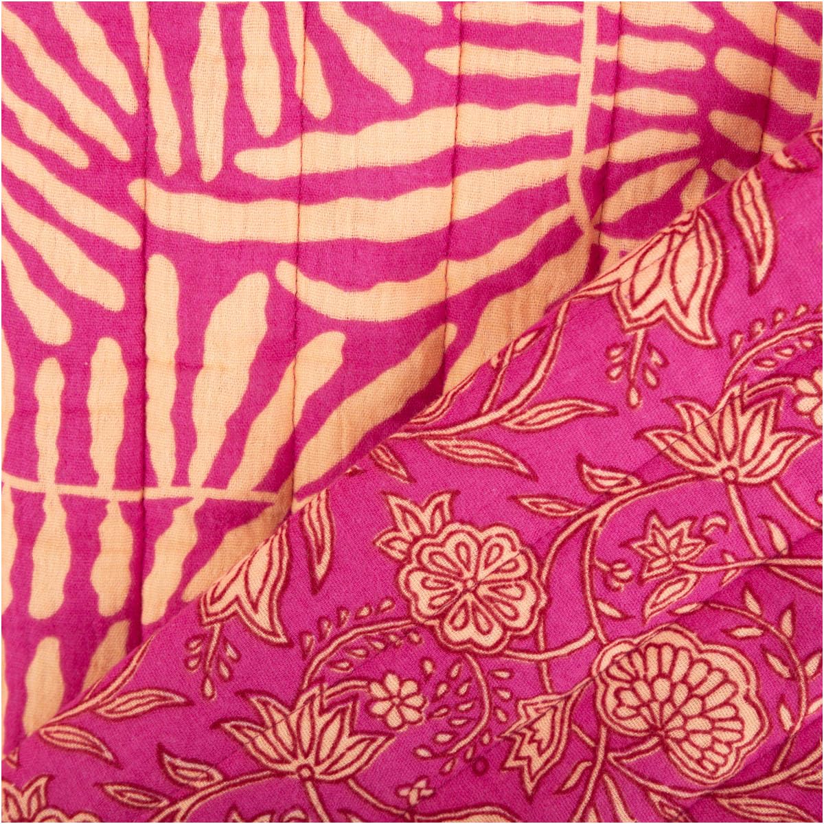 Quilted Fabric Muslin Padding Doubleface Abstract Floral Fuchsia 1.30 m Width Sold by the Metre Ideal for Sewing & DIY (130 cm Width)
