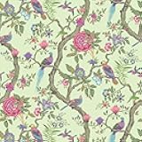VEELIKE Vintage Bird Wallpaper Peel and Stick Green Chinoiserie Wallpaper for Bedroom Powder Room 17.7''x118'' Removable Floral Wallpaper Prepasted Green Contact Paper for Walls Cabinets Bookshelves