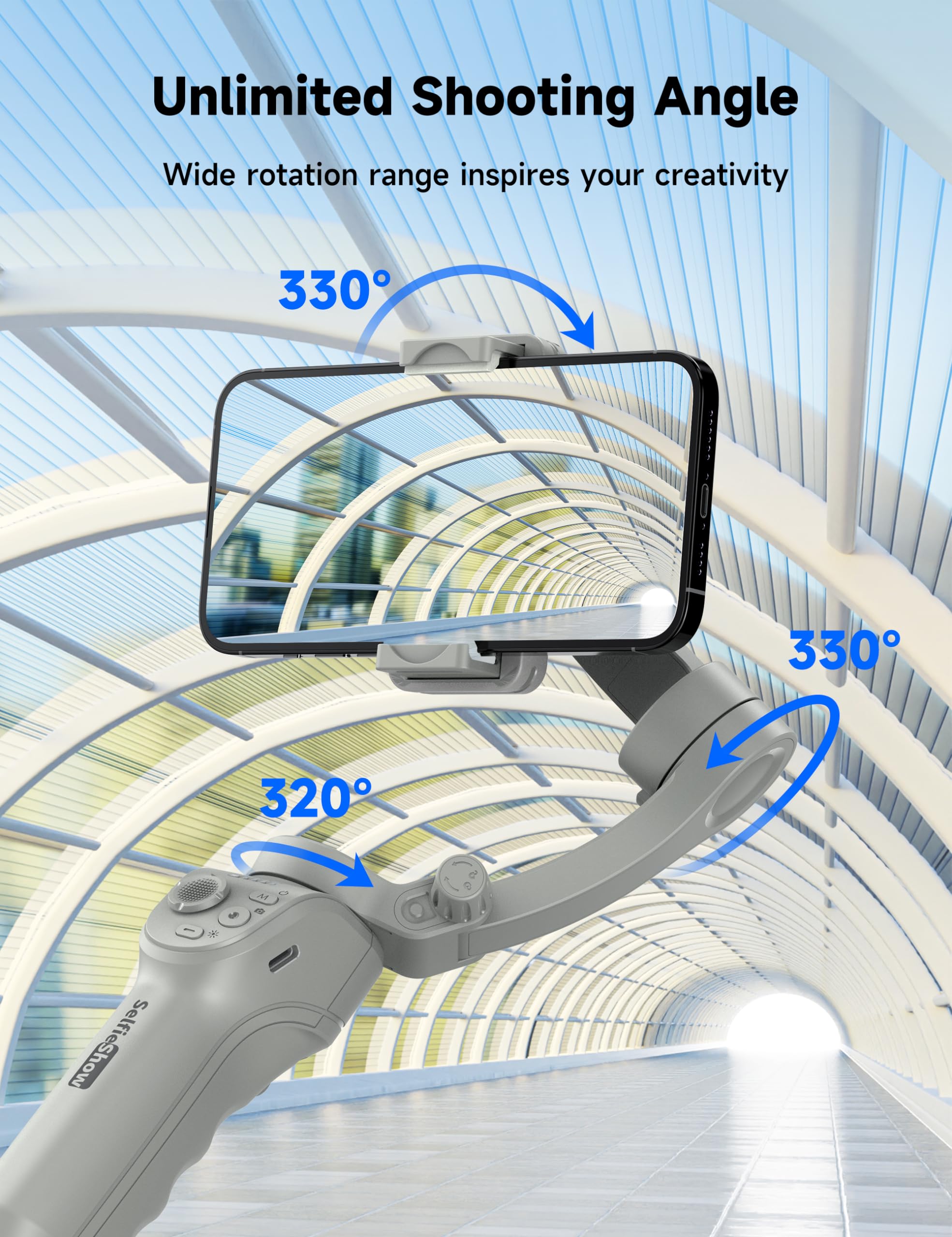 Stabilizzatore cardanico per smartphone, giunto cardanico a 3 assi, gimbal intelligente con tracciamento faccia/oggetti, portatile e pieghevole, stabilizzatore di vlogging per Android e iPhone 15 14