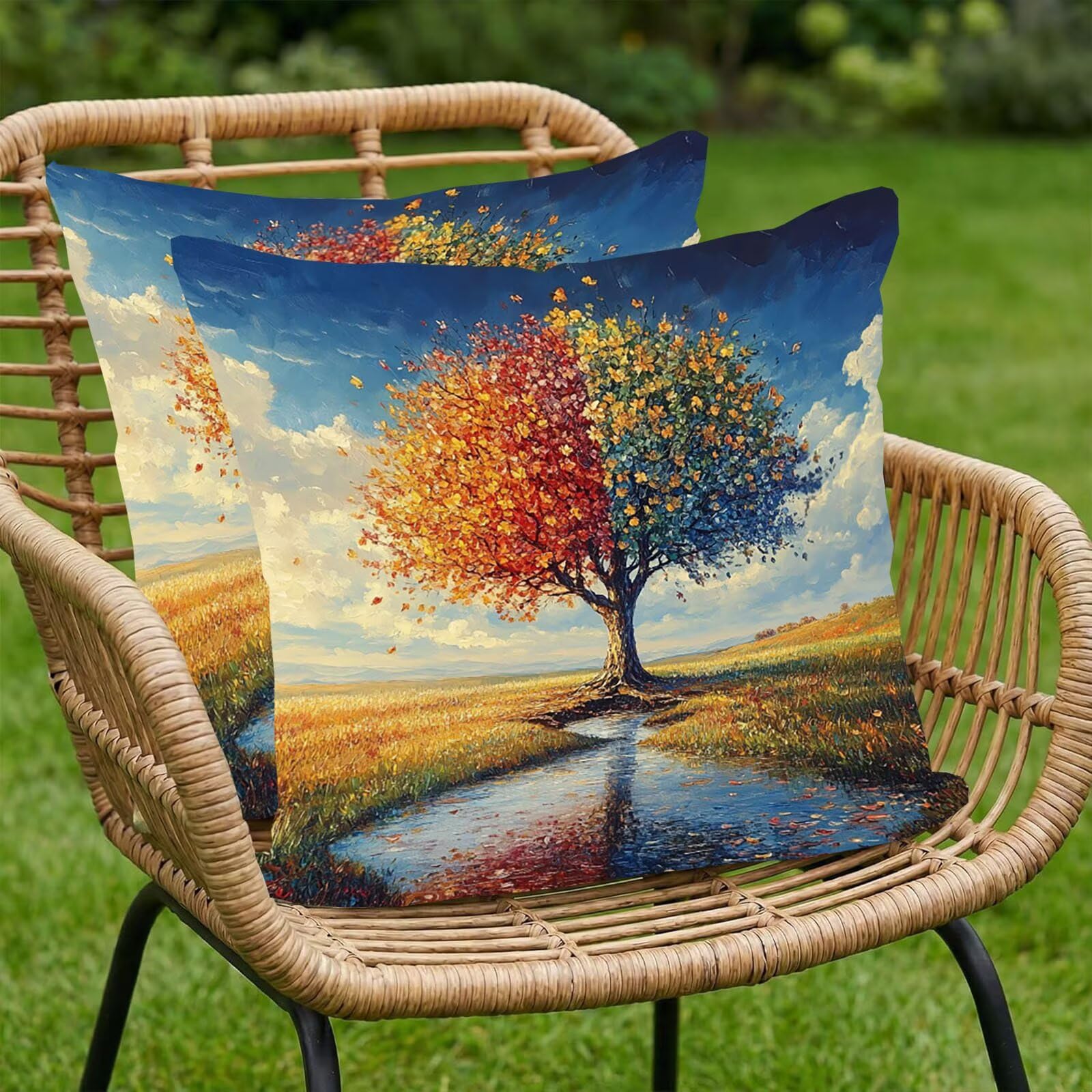 Farbe Samt Kissenbezug 60 x 60 cm 2er Set Kissenhülle Sofakissen Samtkissen Dekorative Dekokissen Quadrat Wurfkissenbezug mit Verstecktem Reißverschluss Sofa Wohnzimmer Der Baum des Lebens 0P-83