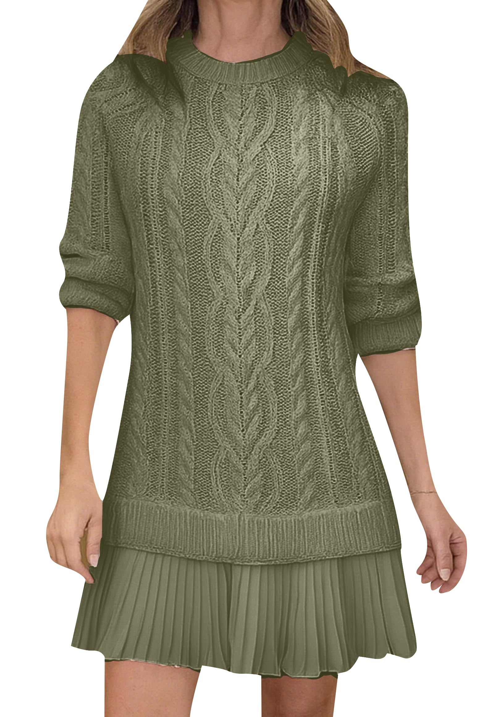 GORIFE Lightweight Knit Swing Sweater Dress for Women Casual Ribbed Long Sleeve Sweater Trendy Pleated Mini Dress