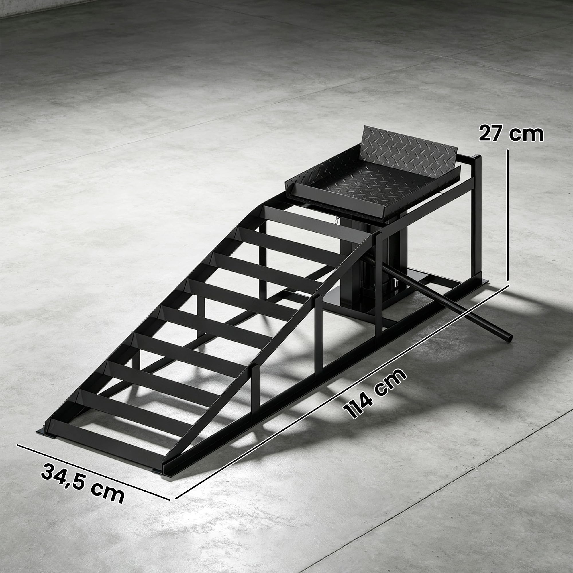 HOMCOM Zestaw 2 hydraulicznych ramp najazdowych z regulacją wysokości, 3 t, kolor czarny | Rampa progowa, rampa do krawężnika wykonana z metalu, do opon do 23 cm, wymiana oleju