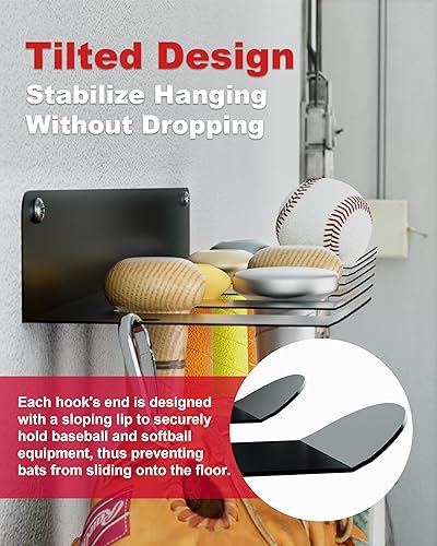 Miniatura 3 de Soporte para bates de pared, soporte para bates de béisbol para almacenamiento, organizador colgante para murciélagos para 10 murciélagos de béisbol