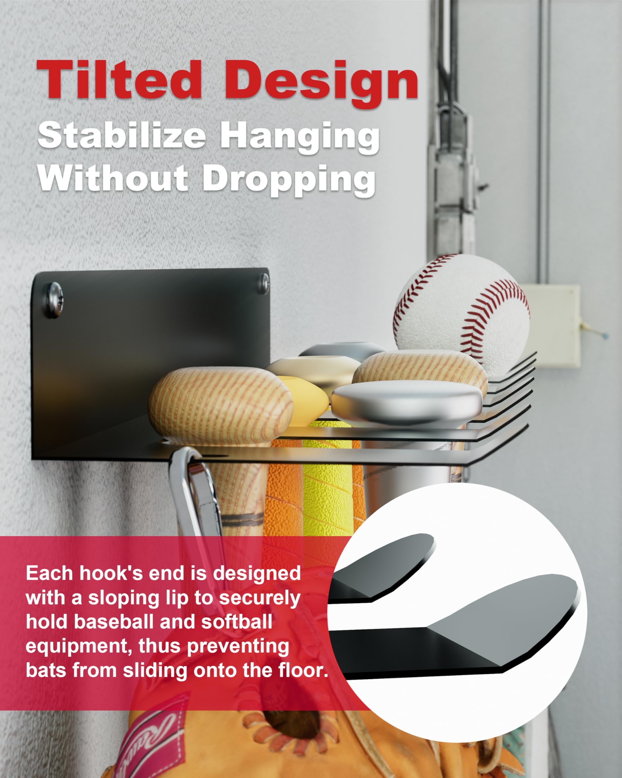 Baseball Bat Rack Display Holder Rack Meant To Hold 3 Full Size Standrad Bats And 2 Baseballs