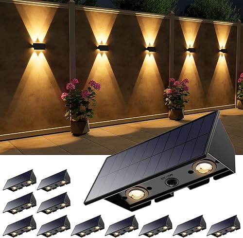 Paquete de 12 lámparas LED decorativas de pared con energía solar para exteriores, luces LED decorativas impermeables para terraza, escalera, patio