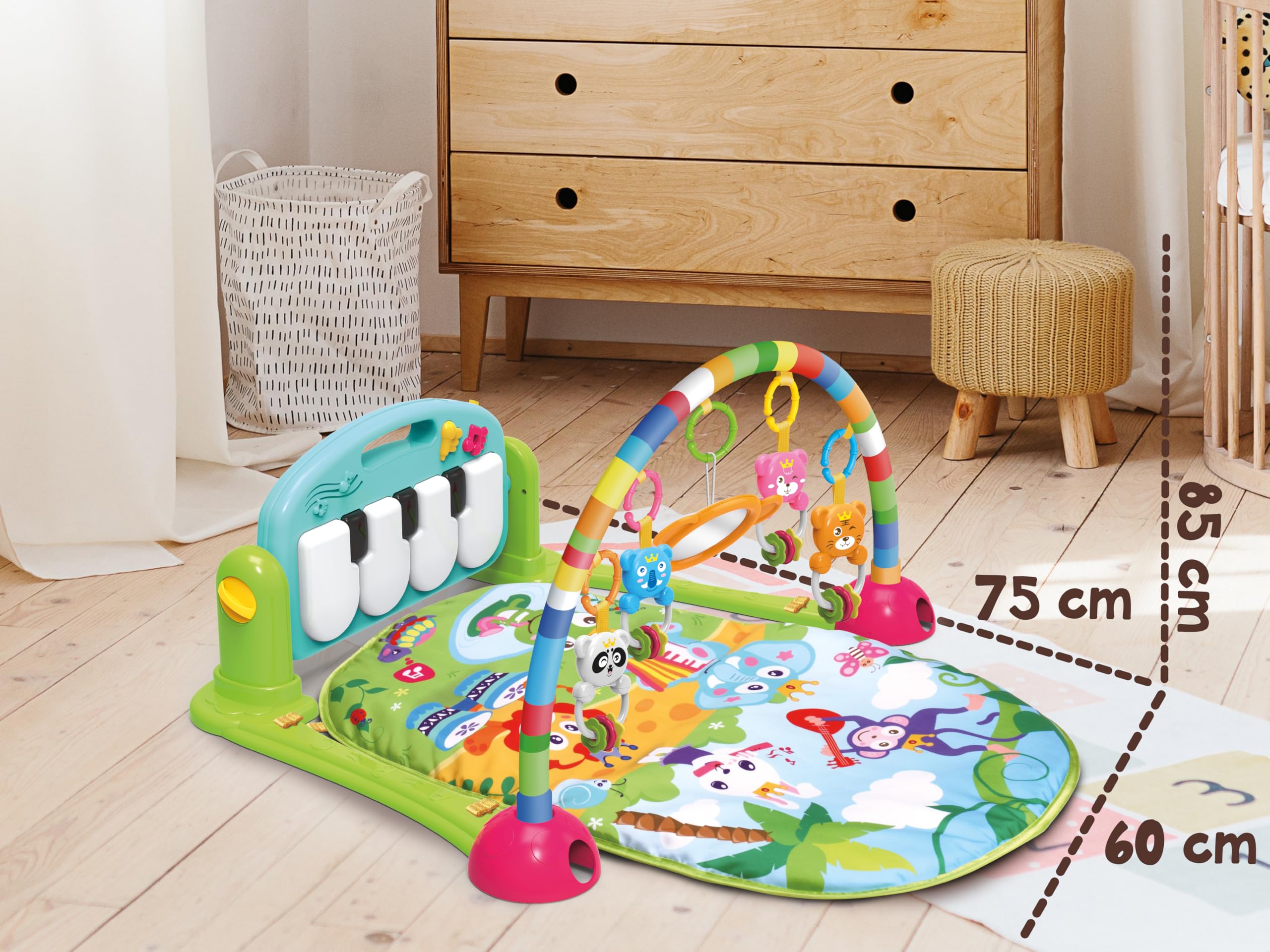 Teorema Giocattoli Palestrina Baby Musicale 75x60x45 cm, Tappeto Sensoriale Interattivo Neonato con Piano Calcia e Suona, Sonagli Animaletti e Specchio, Giochi Neonati 0-12 Mesi