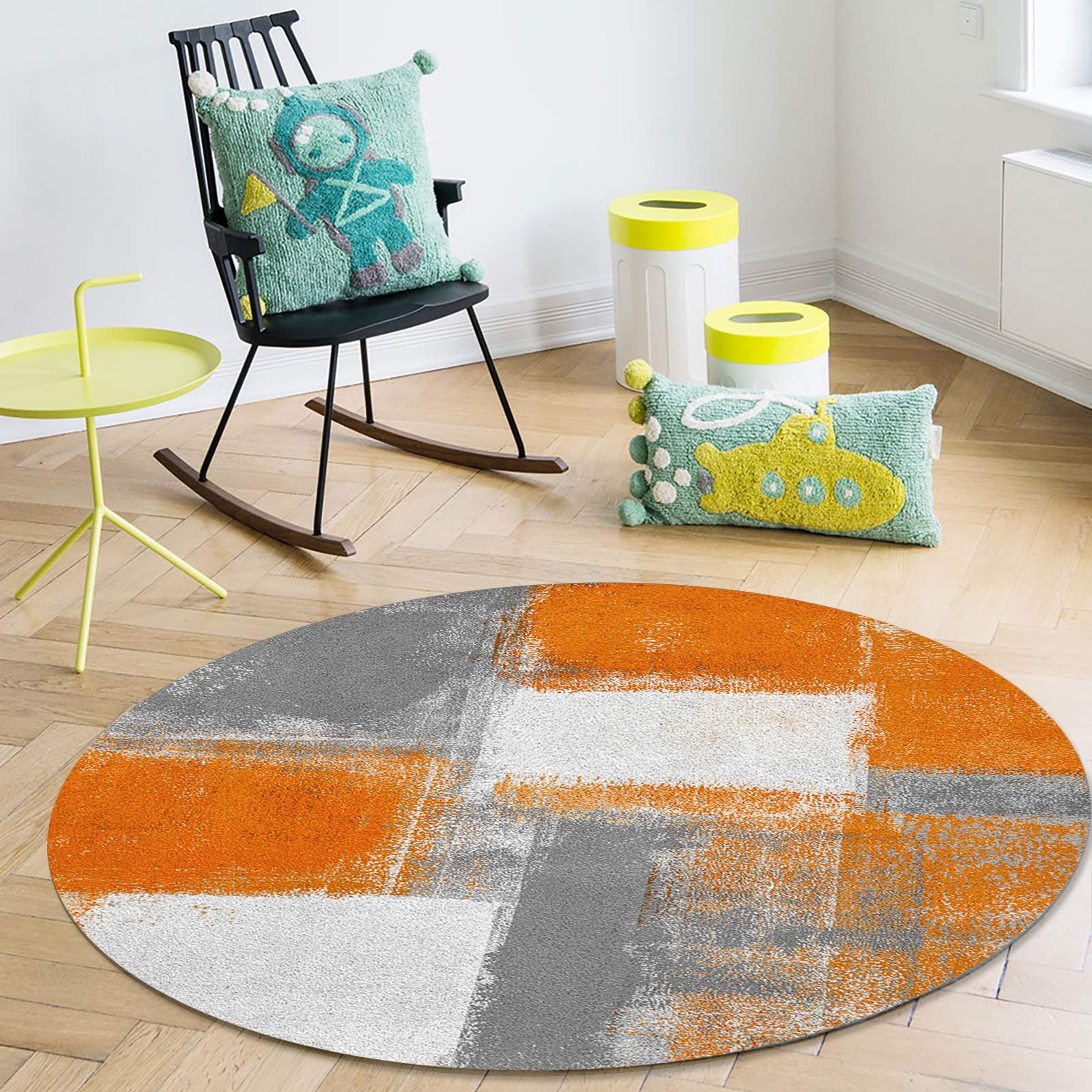 Orange Round Area Rug for Bedroom 4 ft Abstract Modern Contemporary Rug Carpet Floor Mat Yoga Mat for Boys Girls Playroom Home Decor 4 ft
