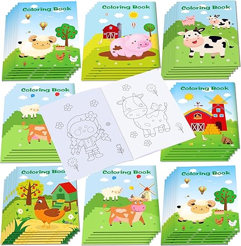 12 libros para colorear de animales de granja, mini libros para colorear a granel para niños, juego de libros de actividades de dibujo artístico