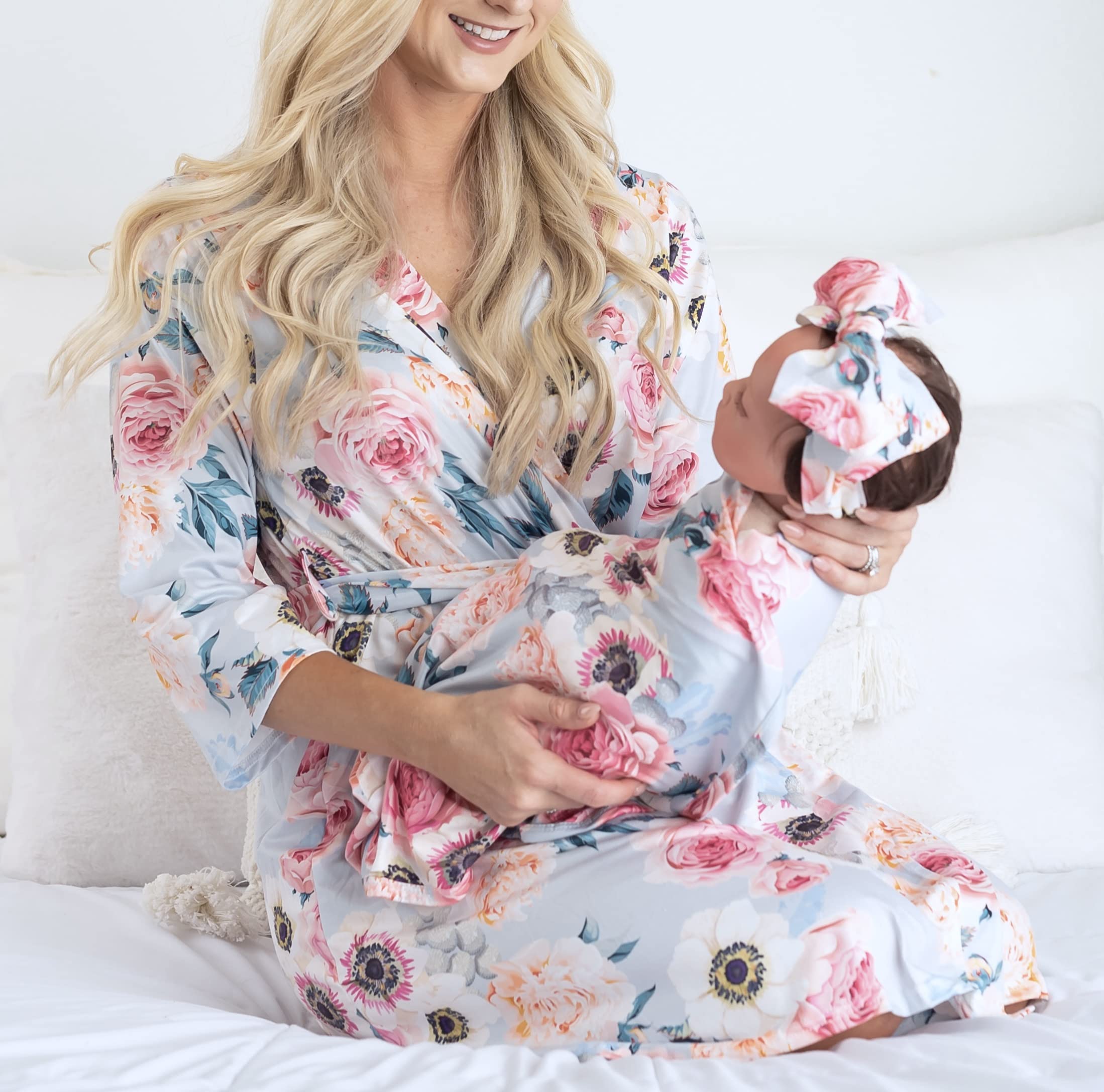 Baby BE Mine Matching Delivery Robe And Swaddle Blanket Set Mom And