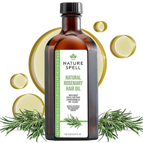 Nature Spell Rosemary Oil for Hair Growth, Pre-Diluted Scalp Oil, Stimulates Growth, Strengthens Dry and Damaged Strands, Nourishes Split Ends, Colour Safe, For All Hair Types, Vegan, 150 ml