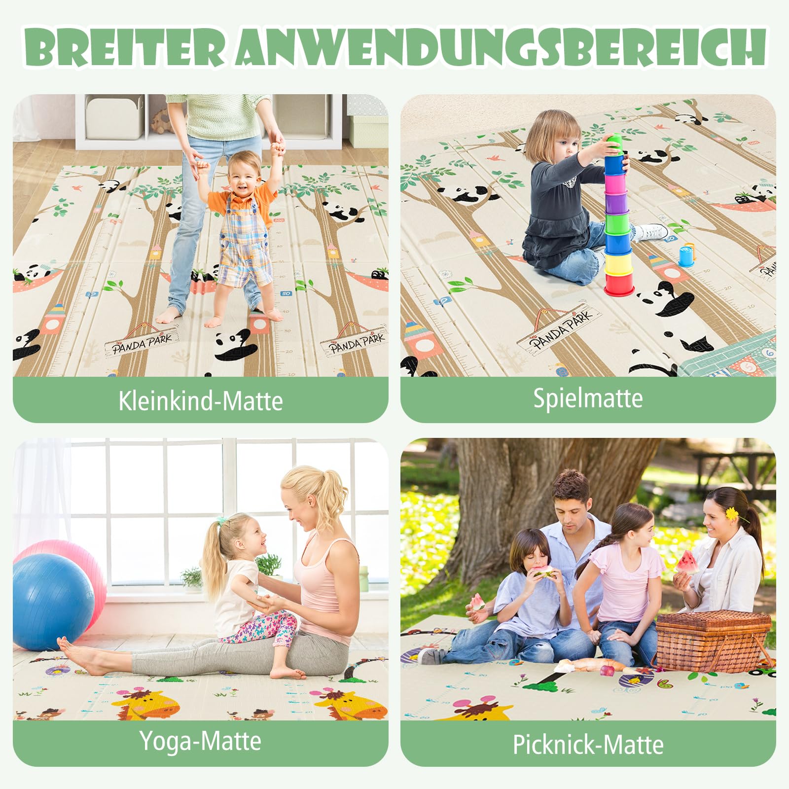 COSTWAY Baby Spielmatte faltbar, 200 x 180 cm Babymatte doppelseitig, Krabbelmatte aus XPE Material, Krabbeldecke, Spielteppich für Babys, Säuglinge und Kleinkinder (Giraffe-Panda)