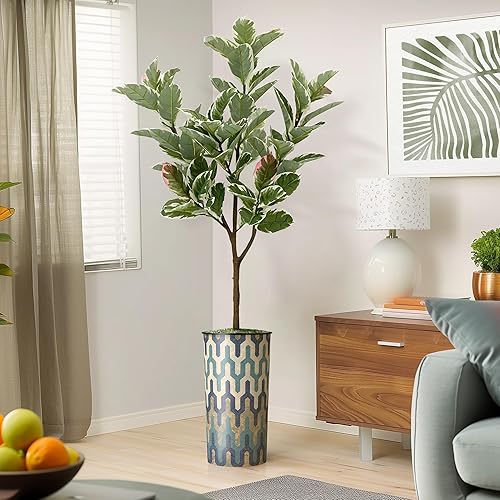 Miniatura 7 de Árbol artificial en maceta moderna, árbol de seda falso de pájaro del paraíso para decoración del hogar en interiores y exteriores, altura total de