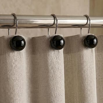 Black Shower Curtain Hooks, 12 PCS Black Ball Rustproof Stainless Steel Shower Rings, Modern Minimalist Farmhouse Industrial Bathroom Decor for Home, RV, Hotel, Dorm, Holiday & Housewarming Gift
