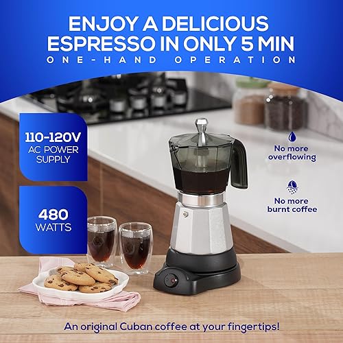 Miniatura 2 de universal Cafetera eléctrica (6 tazas), olla moka cubana (480 vatios), regalo para los amantes del café, fácil preparación, preparar recetas de