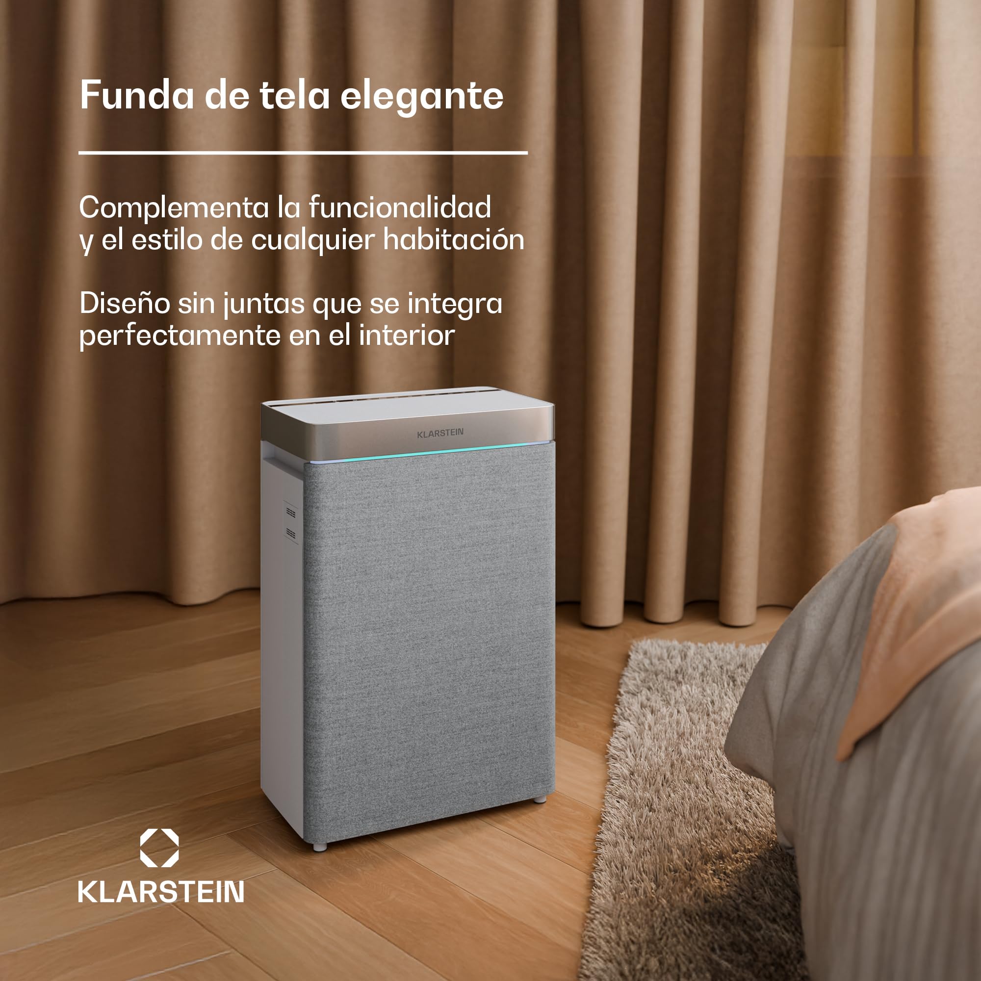 Klarstein AireLux Purificador de Aire con Filtro HEPA – Filtro de Carbón Activado, CADR 400 m³/h, Control WiFi, Silencioso, UV-C, Para Habitaciones Hasta 60 m², Depósito 6.2L