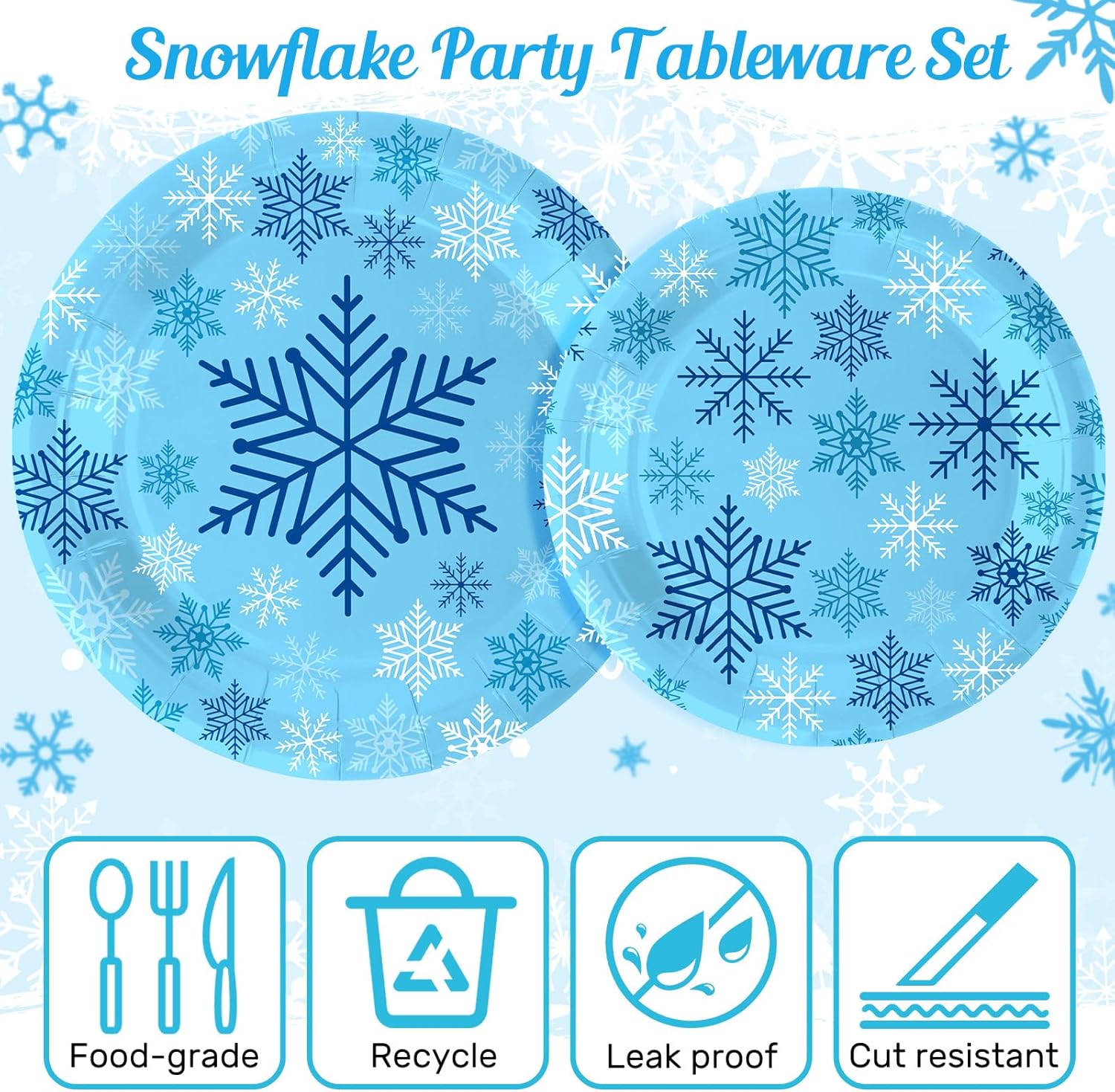 Yungyan 120Pcs Snowflake Paper Plates Christmas Party Plates Include 9 Inch Dinner Plate 7 Inch Dessert Plate Disposable for Wonderland Theme Xmas Winter Holiday Birthday Party(Blue,Vibrant) - Image 3