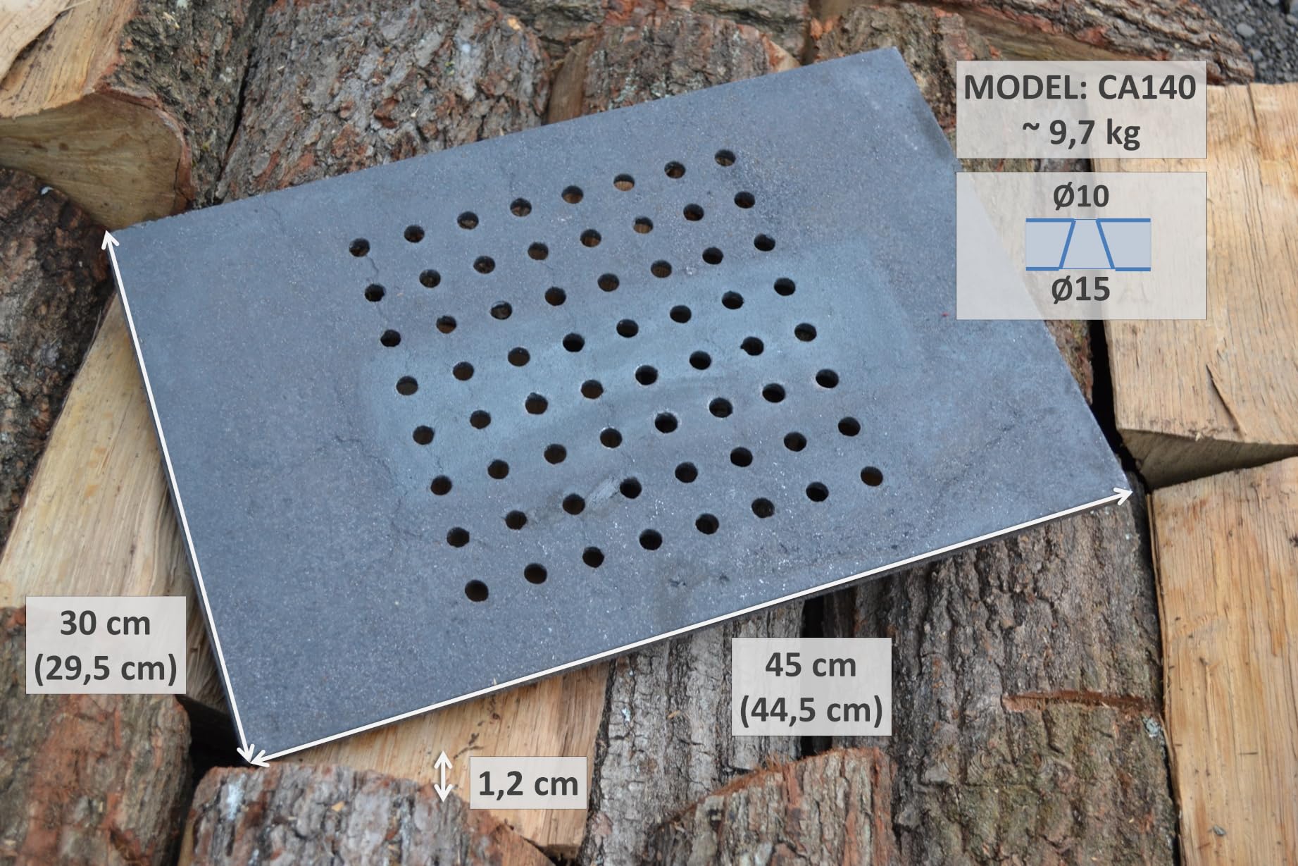 SEZAM Griglia in ghisa con fori per forno, griglia per cenere, griglia per camino, griglia per stufa, griglia per stufa, griglia per stufa, griglia angolare, diverse dimensioni (45 x 30 cm (44,5 x