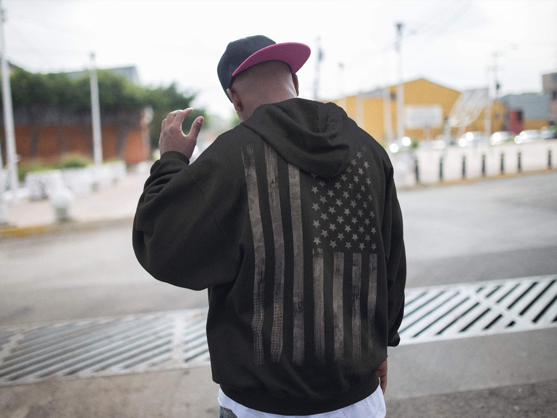 Sudadera con Capucha: Stars and Stripes con Bordado - Bandera USA Hoodie - Regalo Hombre-s y Mujer-es - Sweat-Shirt Estados Unidos de América United States - Bike-r Rock Motero Chopper - US-Army Camo