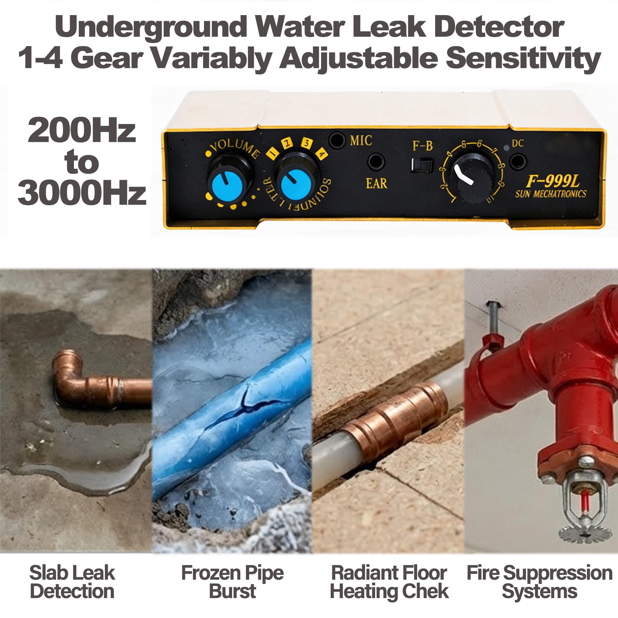 Detector de fugas de agua subterráneo, detector de fugas de tubería de agua, monitor localizador de sensor de fugas de pantalla digital, auriculares con cancelación de ruido, sensibilidad ajustable