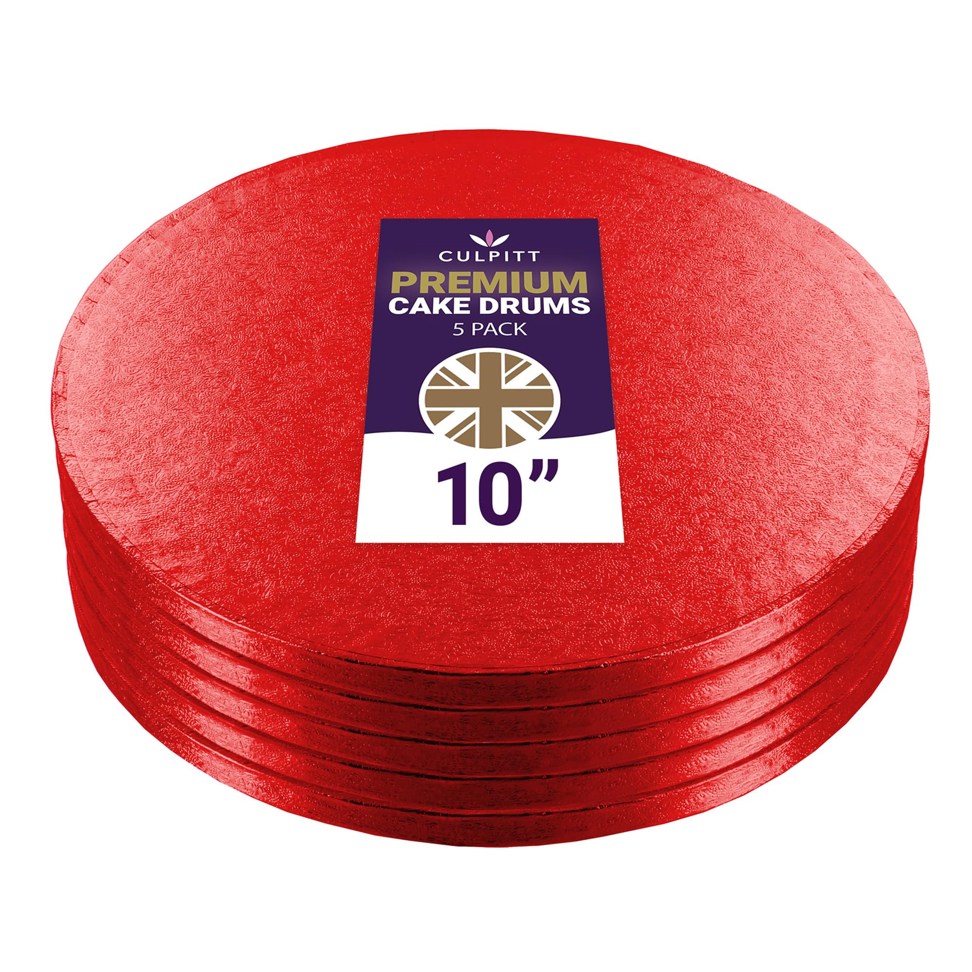 Culpitt Red 10" Premium Cake Boards | 5 Pack | Round Cake Drums For Tray Bakes, Cakes, And Cupcake Displays, 12Mm Thick, Made In Uk | Pack Of 5