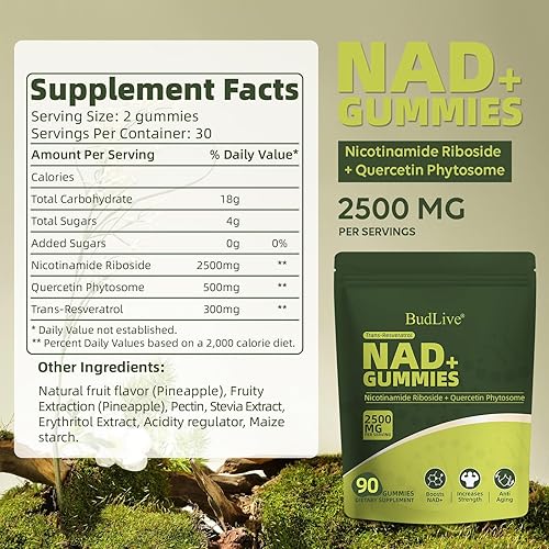 Miniatura 7 de Gomitas NAD+  Suplemento NAD sin azúcar con ribósido liposomal de nicotinamida, resveratrol y quercetina  Anti-envejecimiento, energía celular y