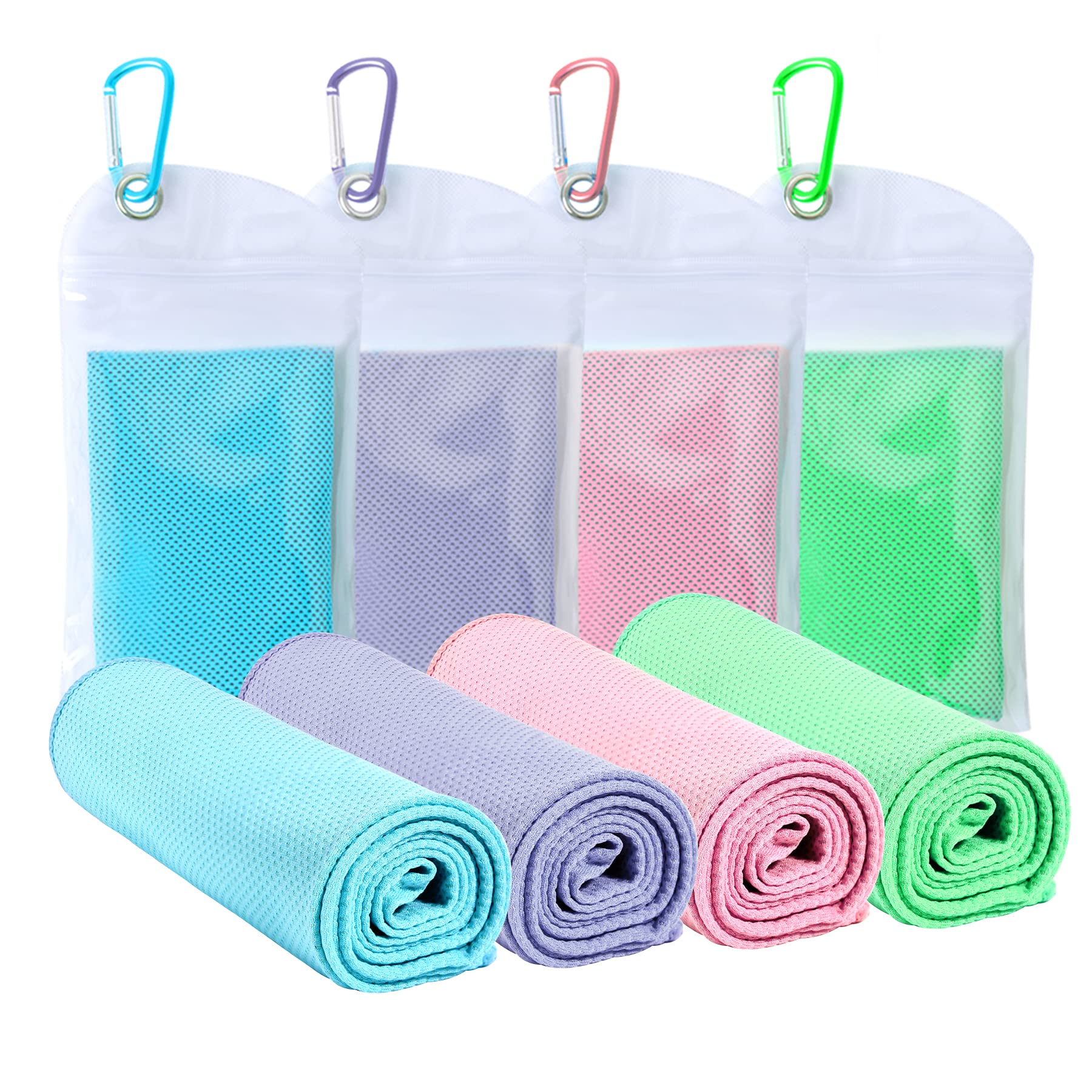 SZELAM Lot de 4 serviettes rafraîchissantes (101,6 x 30,5 cm), serviettes glacées, serviettes instantanées douces et respirantes, vert menthe, rose macaron, lavande macaron, bleu macaron
