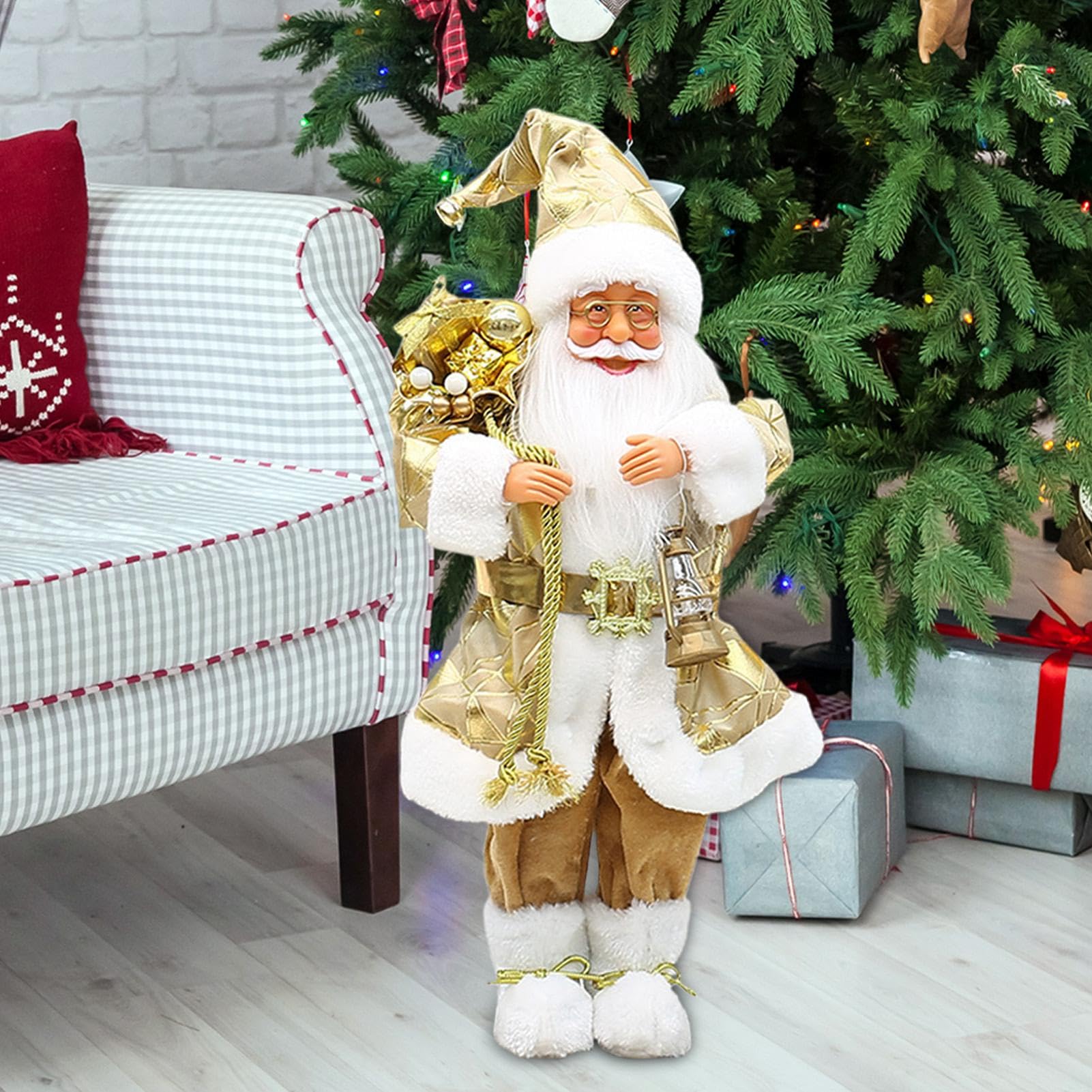 Estatua De Papa Noel 46 cm Estatuilla De Papá Noel De Pie | Decoración De Figura De Papa Noel Para Navidad De Pie Para Hogar, Estantería, Mesa, Escritorio, Ventana, Chimenea, Familia,
