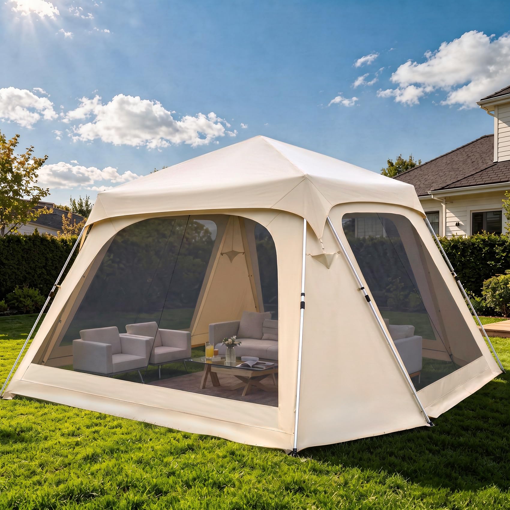 Alvantor® 12' x 12' Pop Up Gazebo with 4 Mesh Door Curtains, Instant Screen House Tent Outdoor Canopy, UPF 50+ Waterproof Portable Pergola for Patio, Backyard, Camping, Beach Garden &amp; Poolside