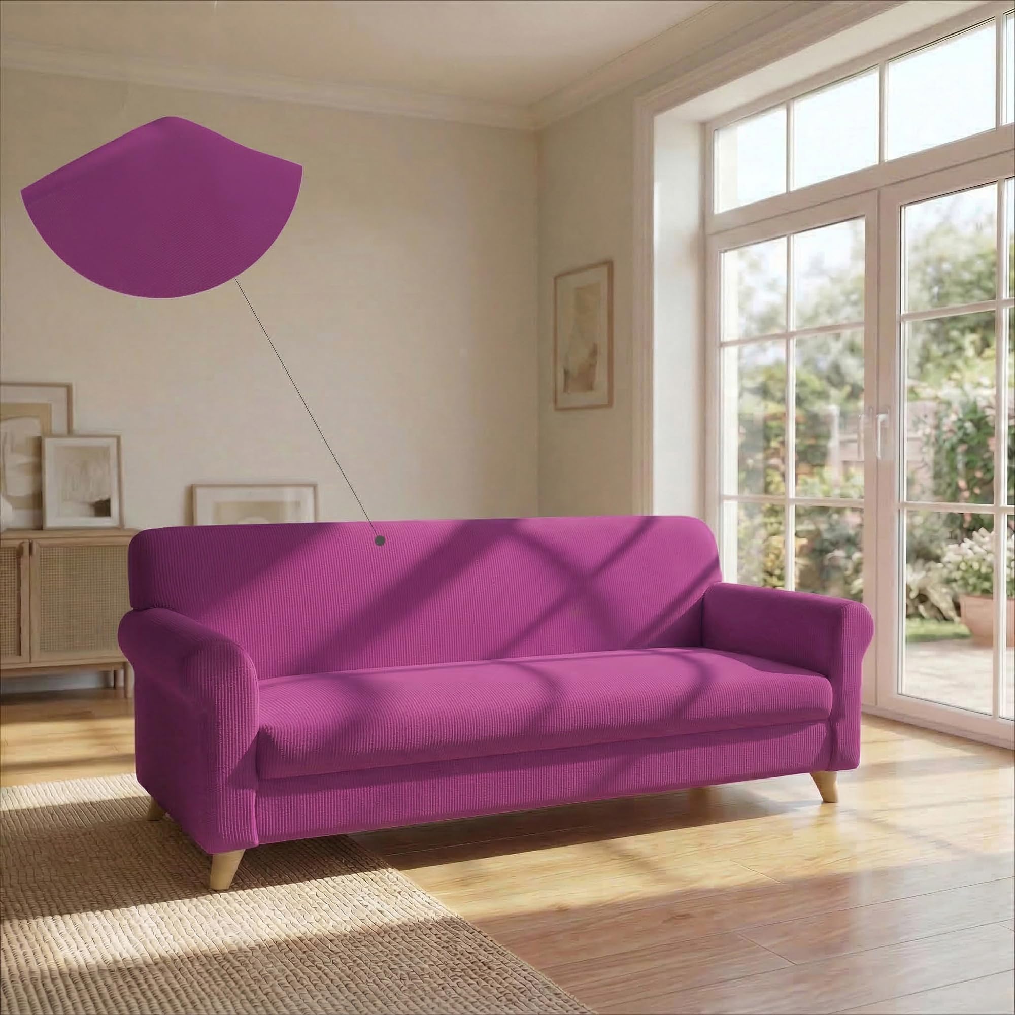Housse de canapé biélastique extensible fuchsia 4 places