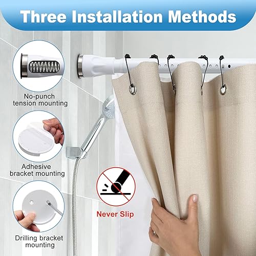 Miniatura 5 de Barra de cortina de tensión blanca sin taladro, 42 a 72 pulgadas ajustable barra resistente negra para cortina de ducha para ventanas baño armario