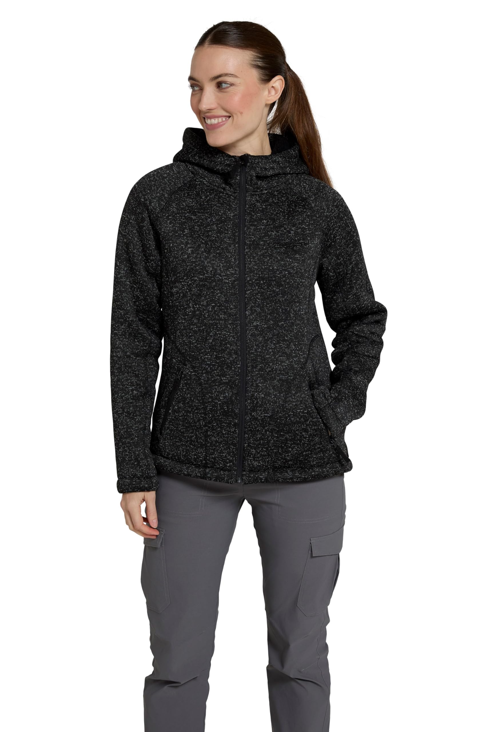 Mountain Warehouse Women's Nevis Fleece Lined Hoodie Warm Hoodie Jumper in Black | Size: 10