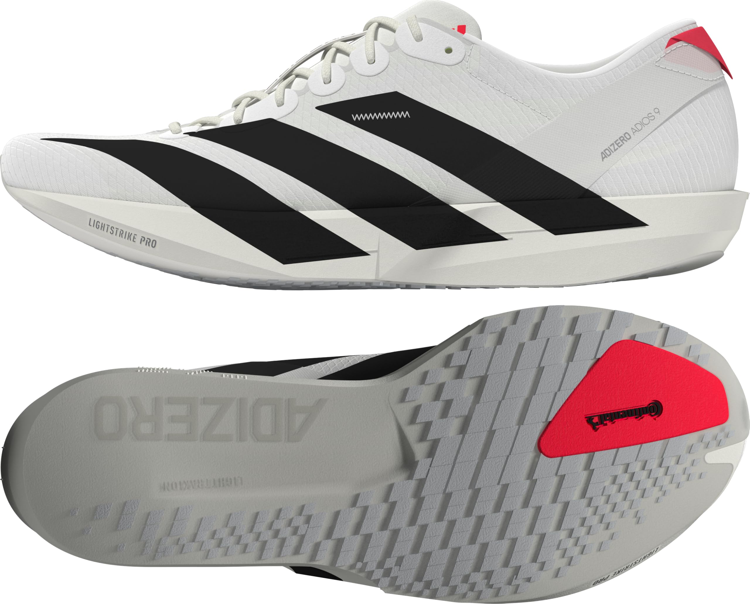 adidas Mens Adizero Adios 9 Running,White/Black/Silver Metallic
