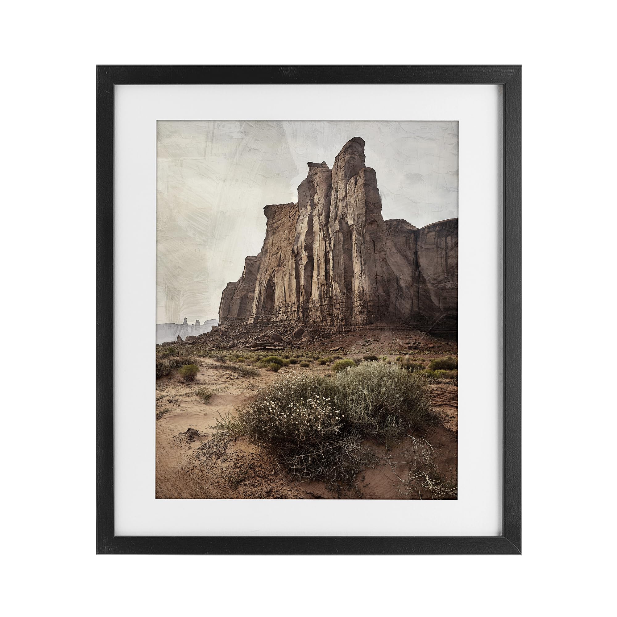 Stupell Industries Midnight Black (Textured) Desolate Rock View Landscape Vista, 17 X 21 Inch Framed Print Under Glass
