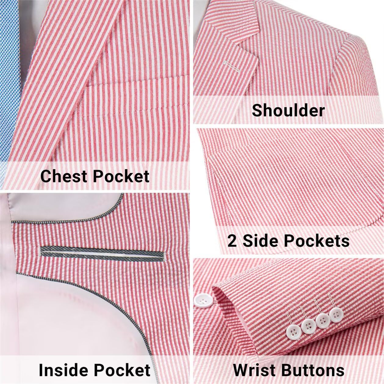 Seersucker Mens Suit Jacket Slim Fit Casual Blazer Summer Sport Coats Wedding Suits Jackets Prom Tuxedo Blazers