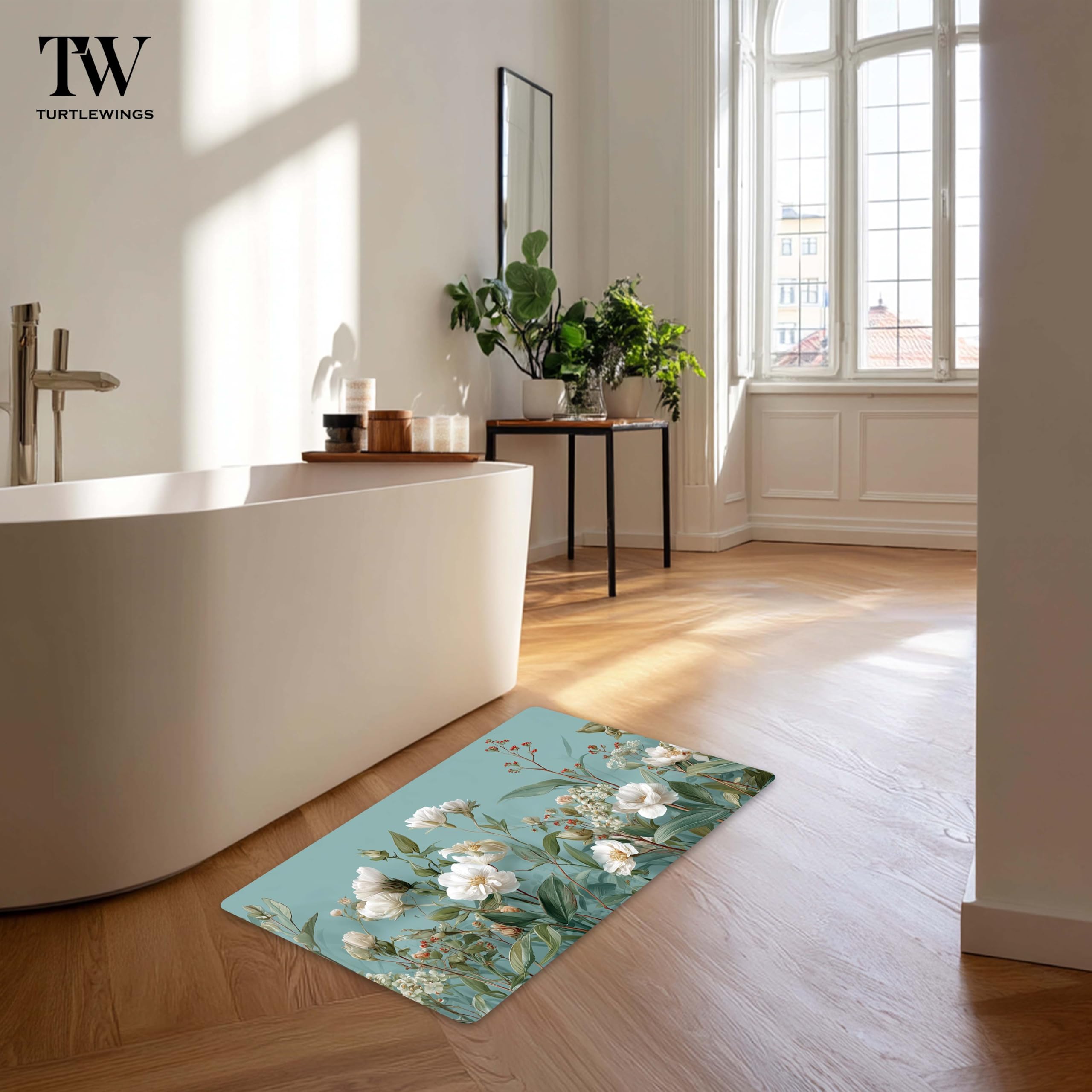 Galicha Bath Mat - Quick Dry Floral Blue -4
