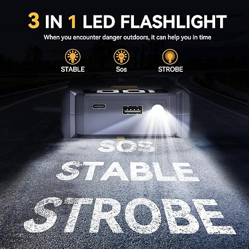 Miniatura 4 de Paquete de baterías de arranque de coche de 5000 A (hasta 10.0 L de gas y motor diesel de 8.0 L), amplificador de batería portátil de 12 V con