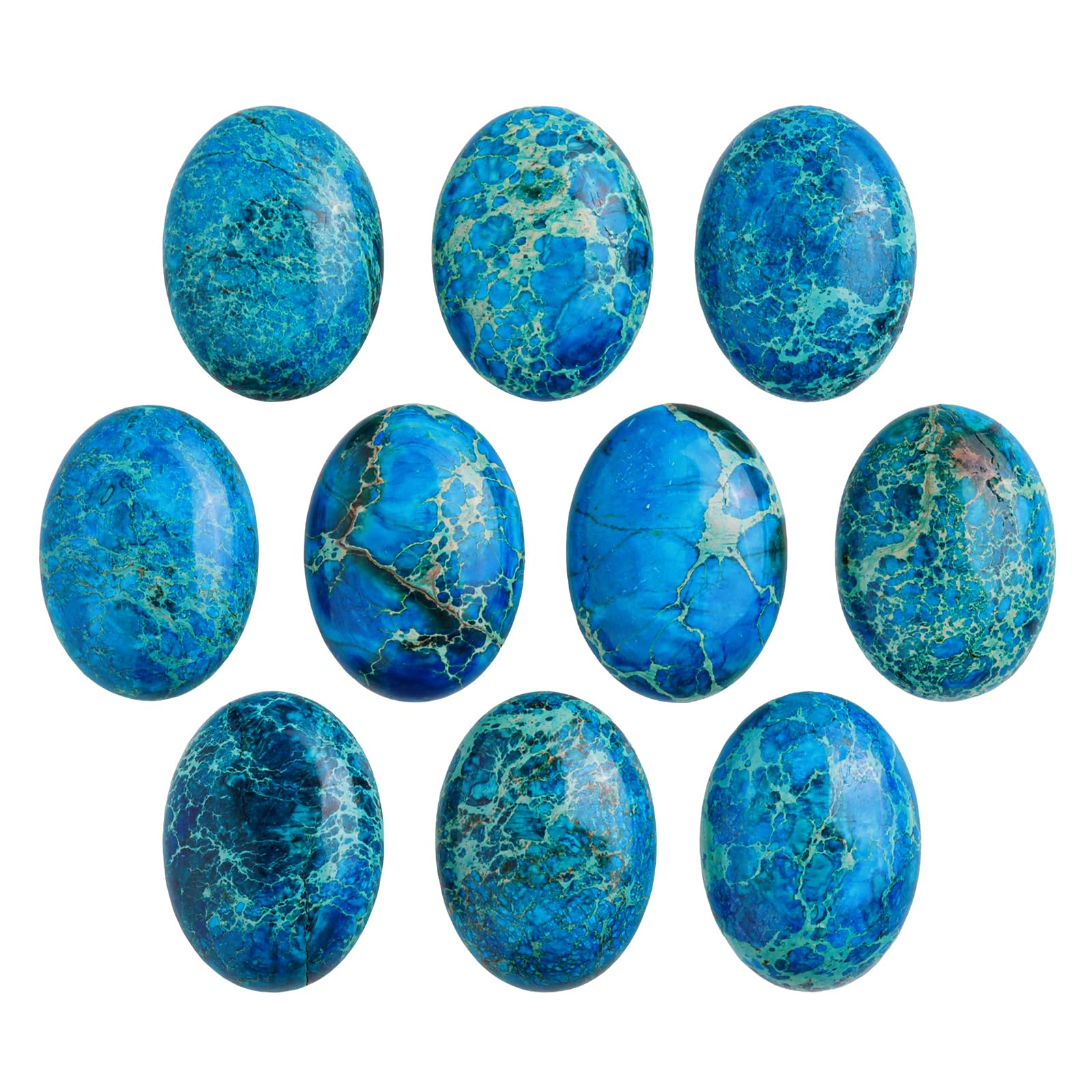 SUNYIK Sea Blue Oval Stone Cabochons Flatback Semi-precious CAB for Jewelry Making,Sea Sediment Jasper,22x30mm Pack of 10