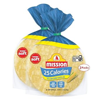 Mission 25 Calorie Yellow Corn Tortilla 2 Pack - 30 Count - 11.25 oz.- Total 60 Tortillas - Low Calorie Corn Tortillas - Certified Gluten Free