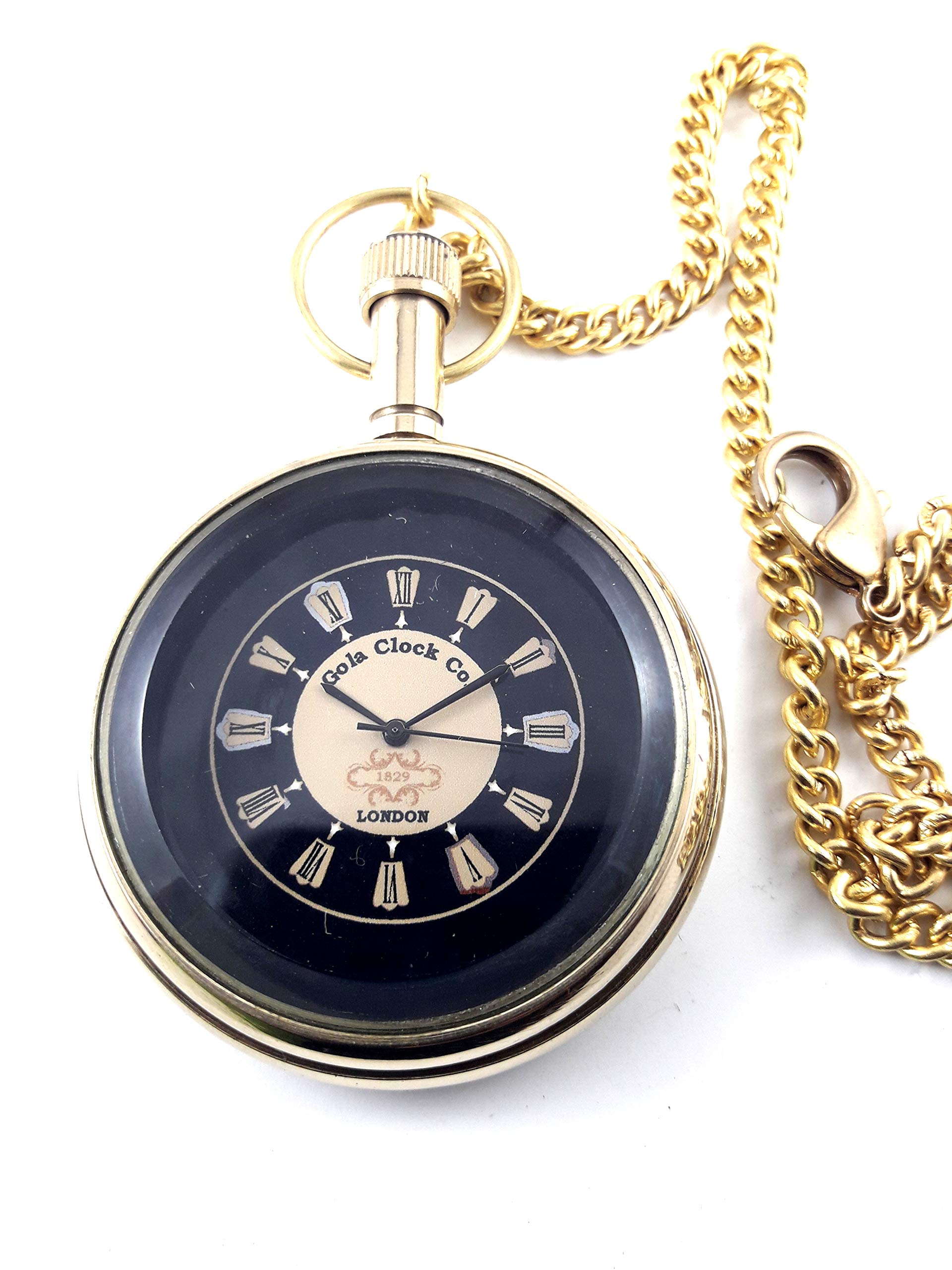 KVCollection Antique Gola Clock Co. London Reproduction Watch/Pocket Watch with Long Chain Pendent Type Mens Accessory-picture-26