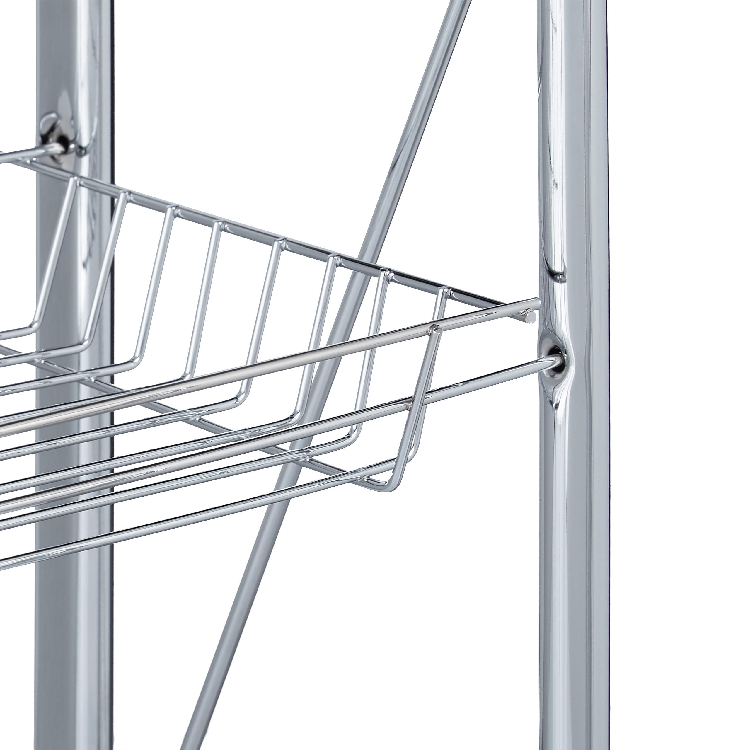 Relaxdays Camarera Plegable para Cocina con 4 Ruedas, Cesto de Rejilla y 2 Baldas, Acero, Blanco, 68,5 x 68 x 40,5 cm