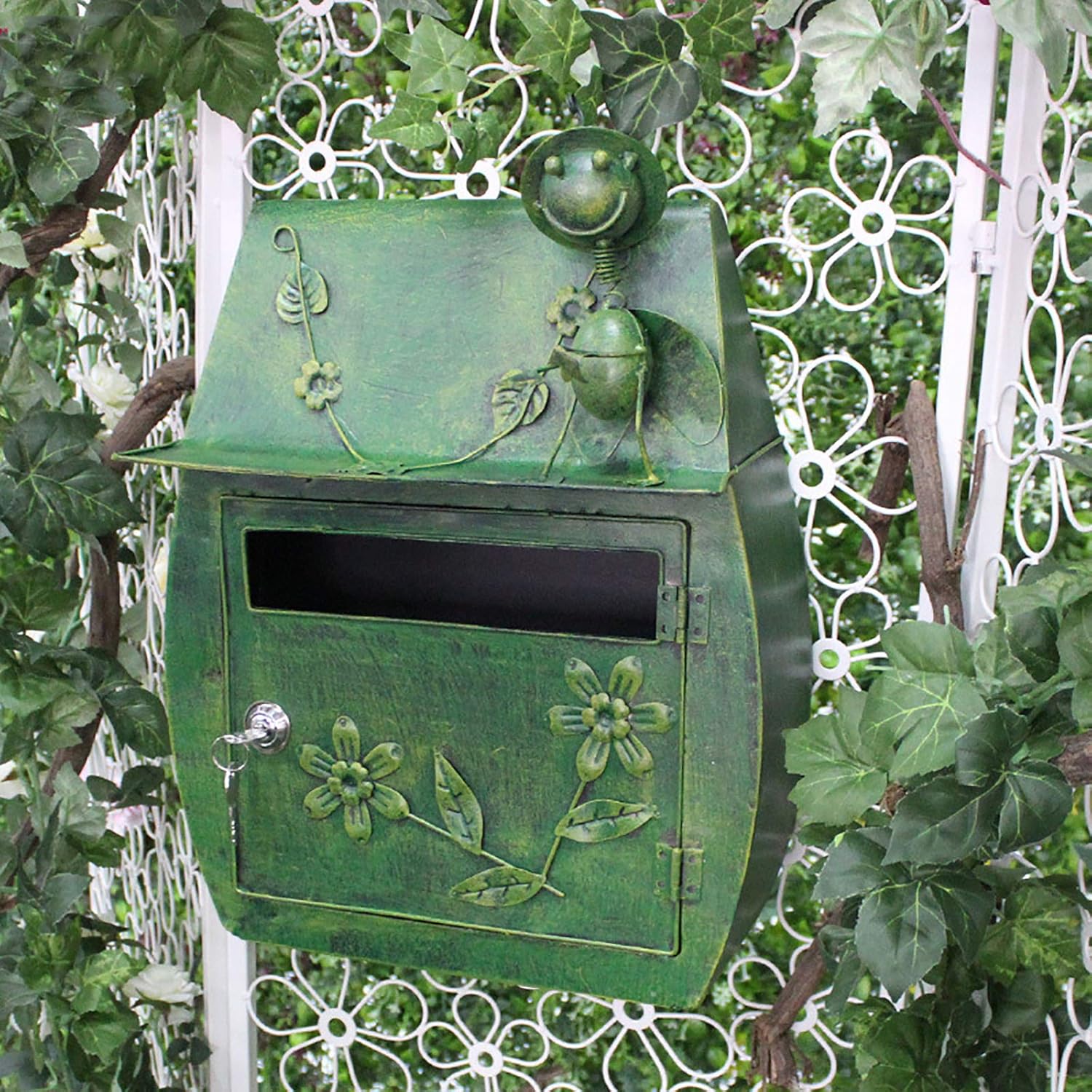 Letter Box,Postbox,Vintage Wall Mount Mailbox Locking Post Box Secure Letterbox with Key, Outdoor Retro Modern Mailbox Weatherproof Post Box - 30×16×40CM (Color : Green)