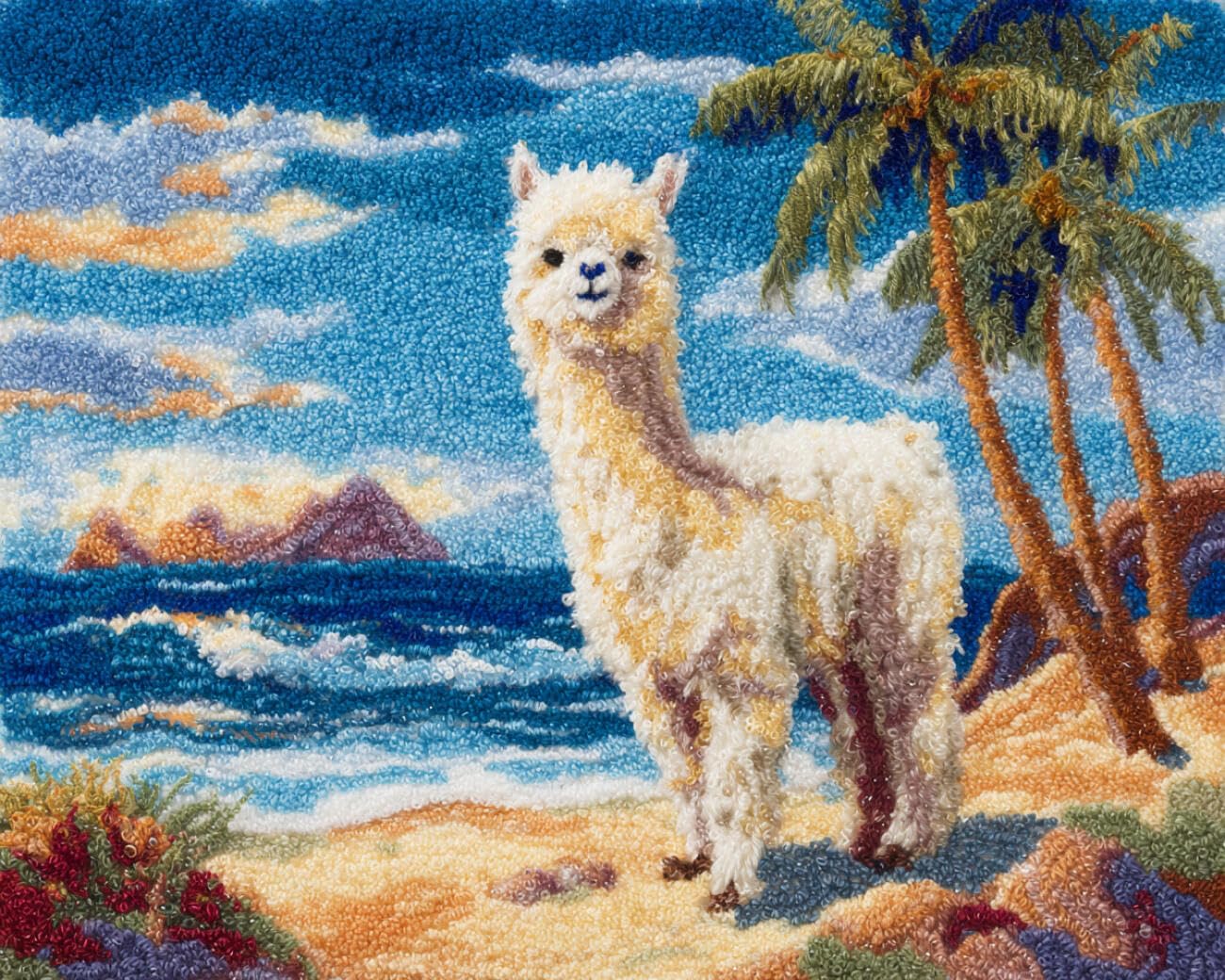AMBATTERY Latch Hook Rug Kit Alpacas by the sea 60x40cm