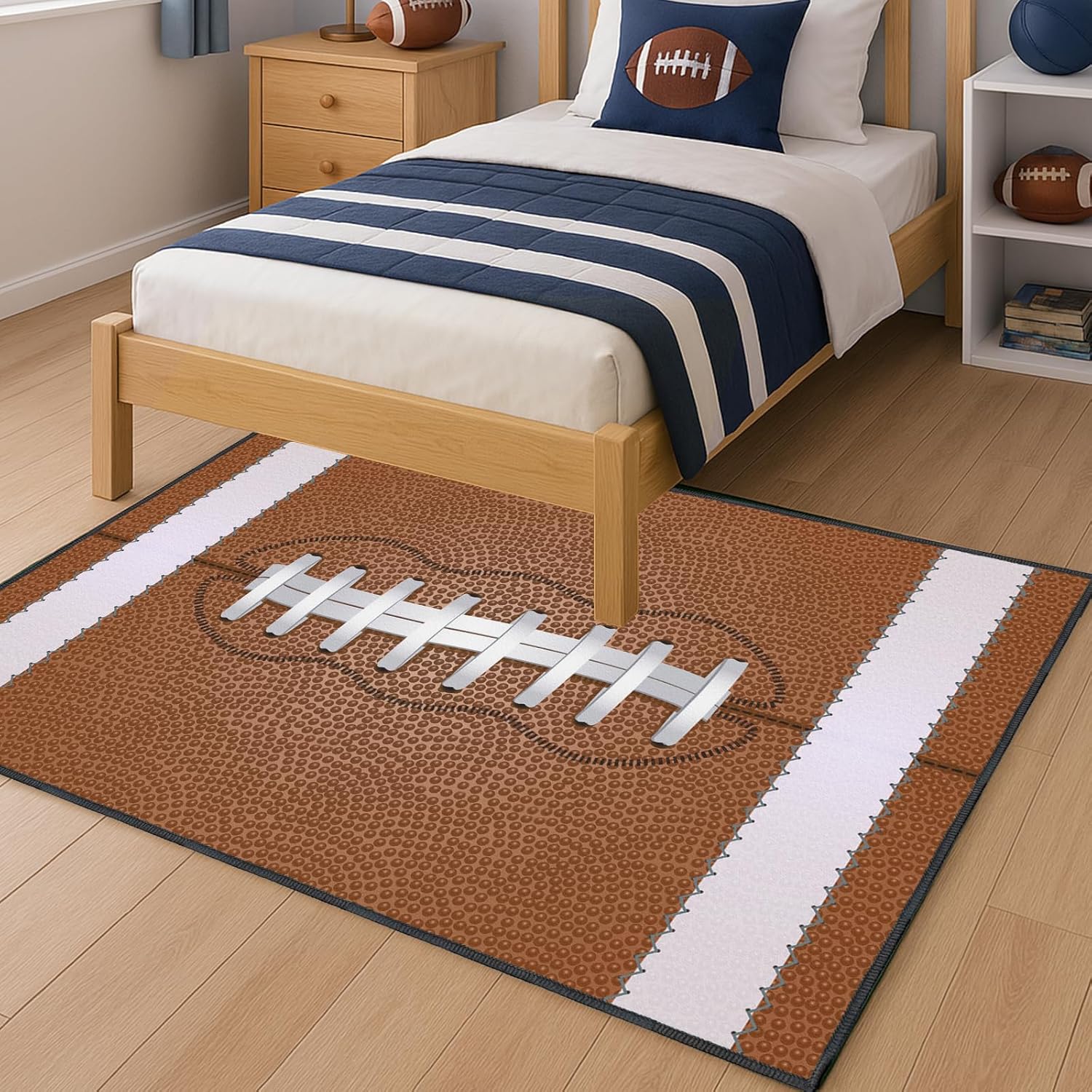 Football Rug for Bedroom–Non Slip 5'x7' Football Field Rugs for Living Room and Sport Room Decor