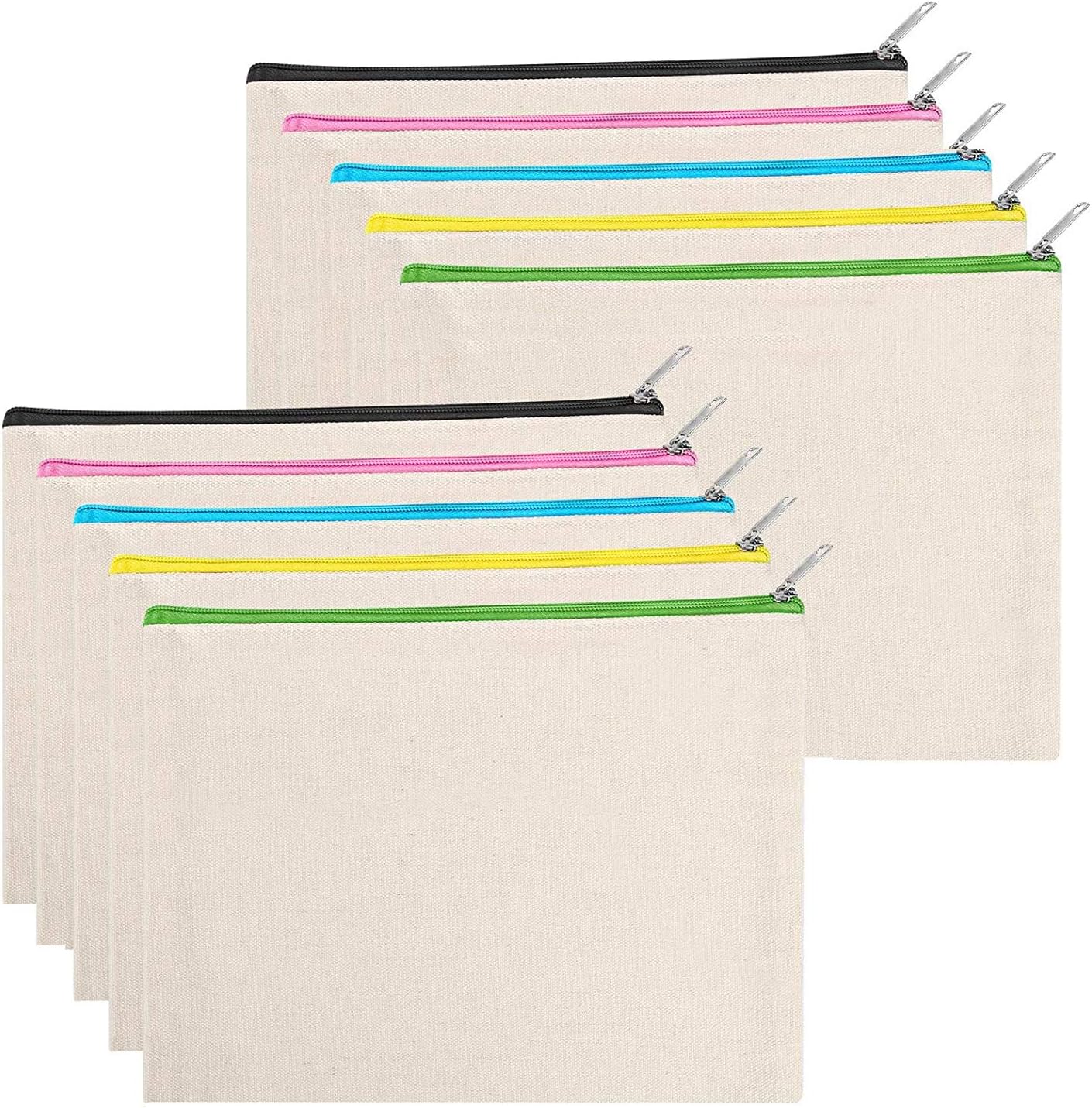 10 Pack Blank DIY Craft Bag Canvas Pen Pencil Case, 21 x 12 cm Make-up Bag for for Makeup Cosmetic Toiletry Stationary Storage