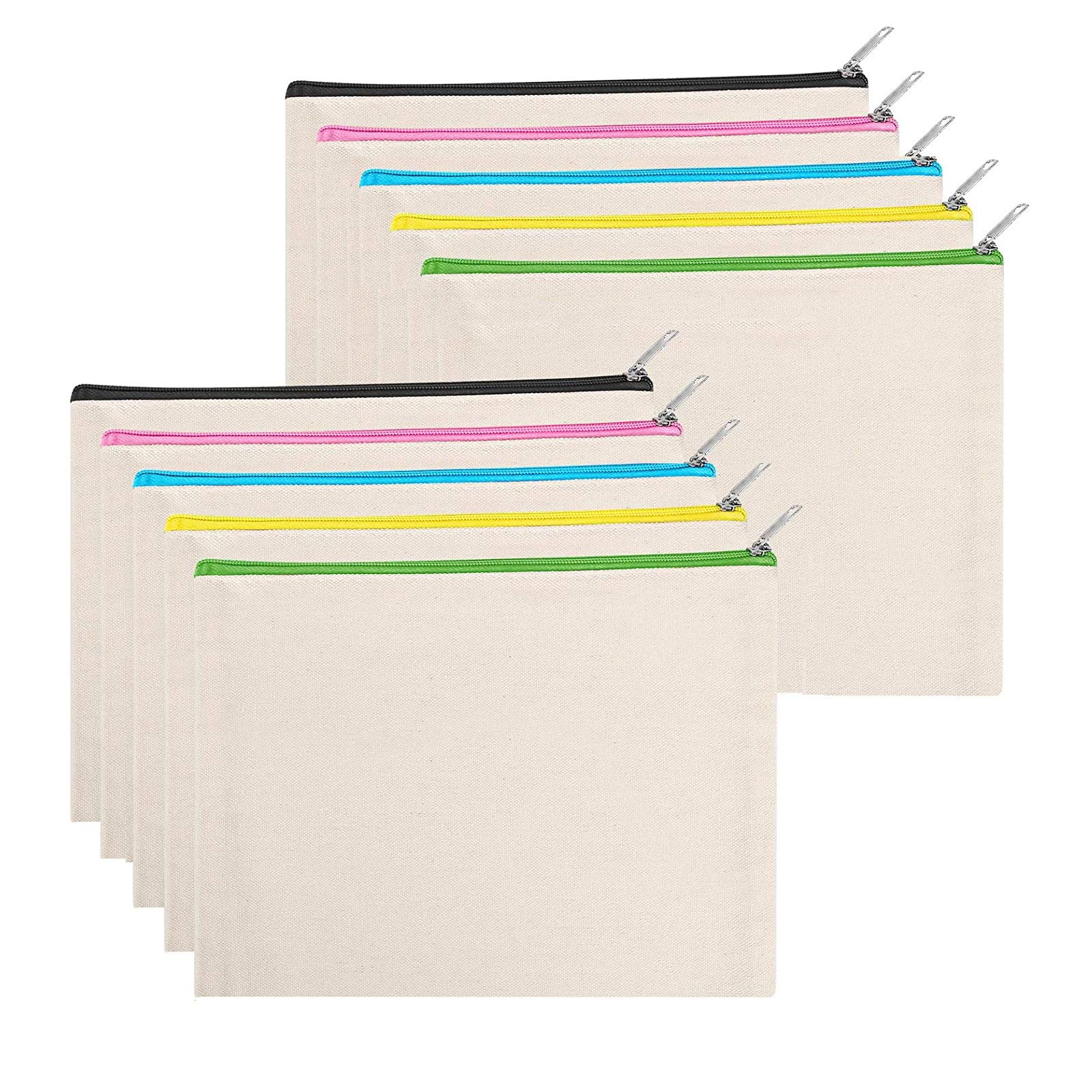 10 Pack Blank DIY Craft Bag Canvas Pen Pencil Case, 21 x 12 cm Make-up Bag for for Makeup Cosmetic Toiletry Stationary Storage