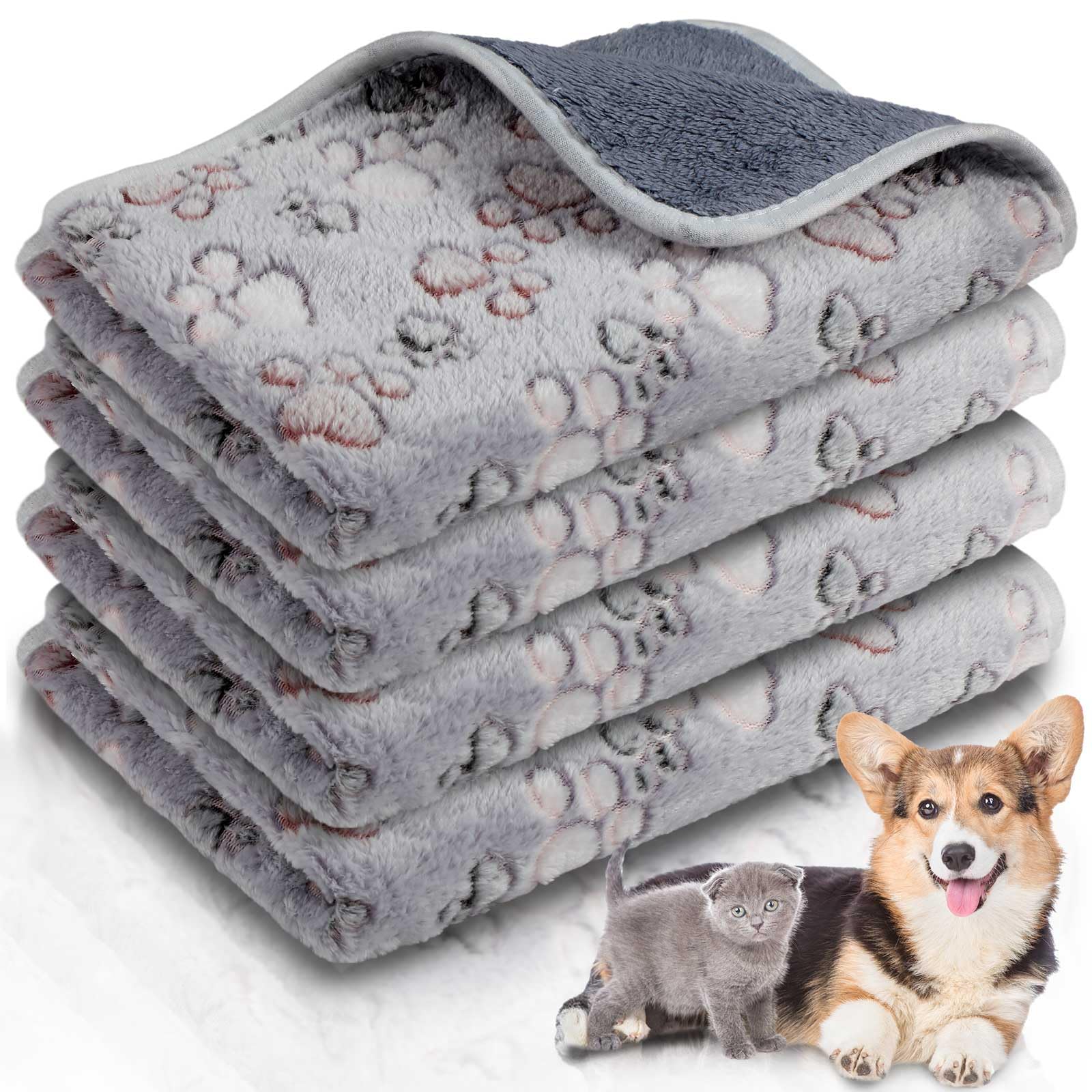 Panelee 4 Pcs Waterproof Dog Puppy Pee Pads Soft Cat Blankets Dog Sleep Mat Absorbent Pet Blanket Paw Pattern Whelping Warm Fleece Puppy Potty