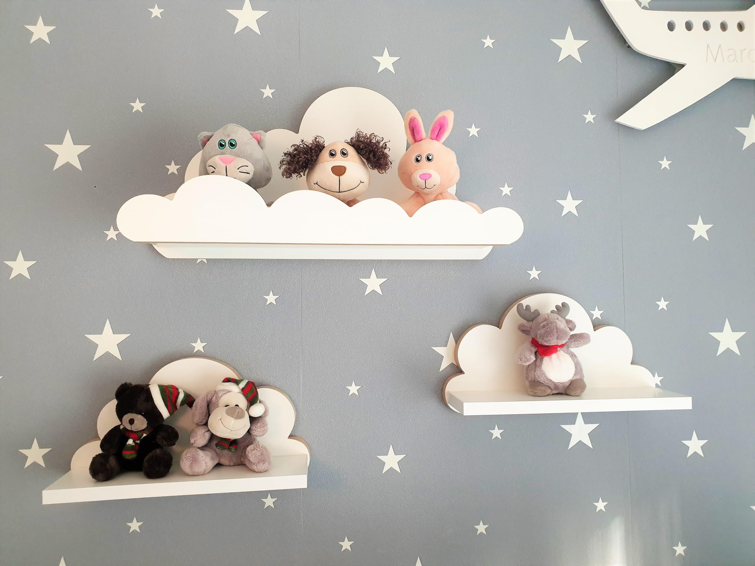 Scaffale a nuvola per cameretta bambini 3 pezzi mensola parete bianco legno stile scandinavo decorazione con kit