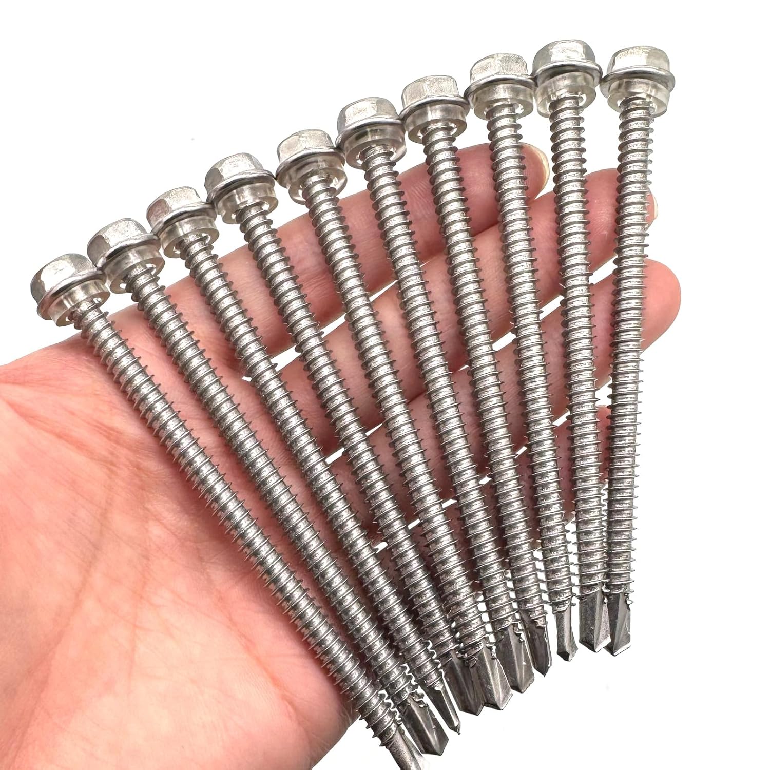 #14 x4 (1" to 4-7/8" Available) Hex Washer Head Self Drilling Screws, 410 Stainless Steel, Self Tapping Sheet Metal Tek Screws, 15 PCS