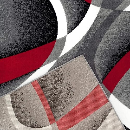 Miniatura 6 de 2305Alfombra abstracta moderna roja, negra, y beige, Sintético, Gris